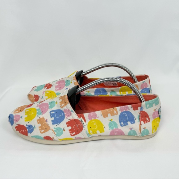 Toms shoes womens size 11 elephants elephant print pink teal yellow peach flats - Picture 5 of 8